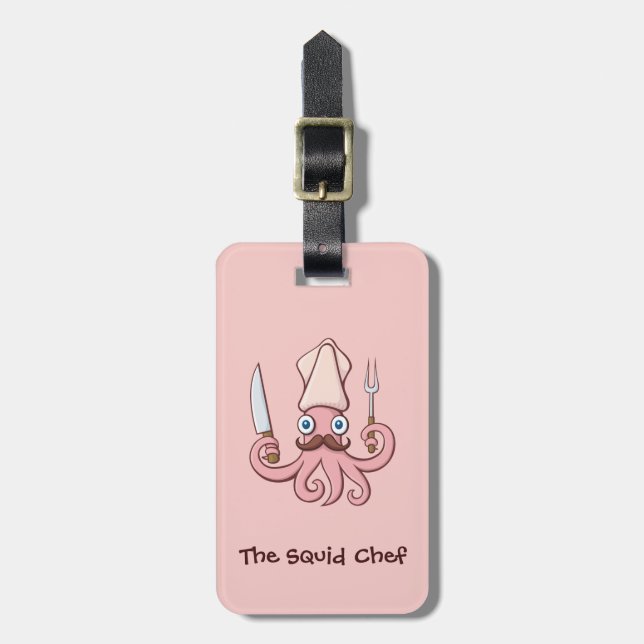 Squid Chef Cartoon Luggage Tag (Front Vertical)