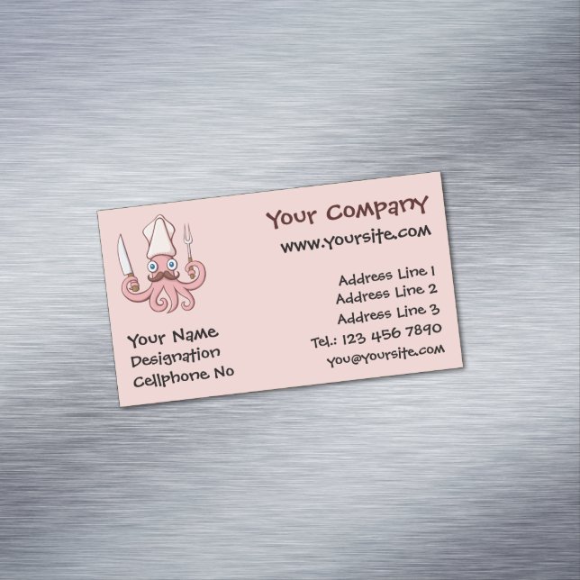 Squid Chef Cartoon Magnetic Business Card (In Situ)