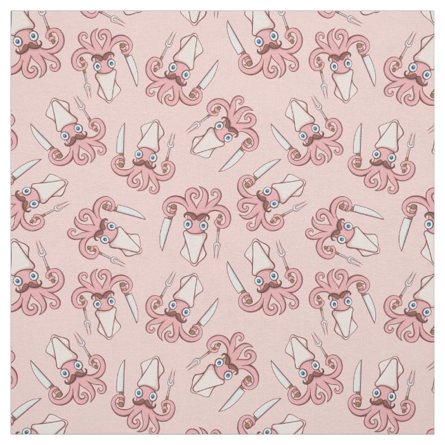 Squid Chef Cartoon Pattern Fabric (Swatch)