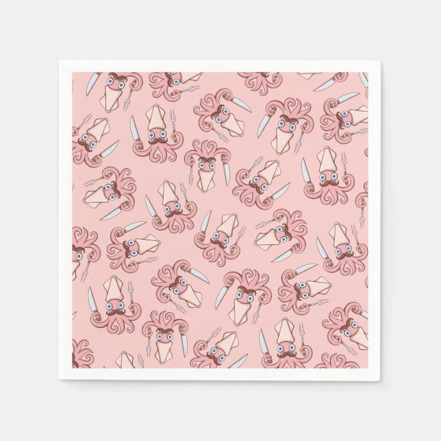 Squid Chef Cartoon Pattern Napkin (Front)