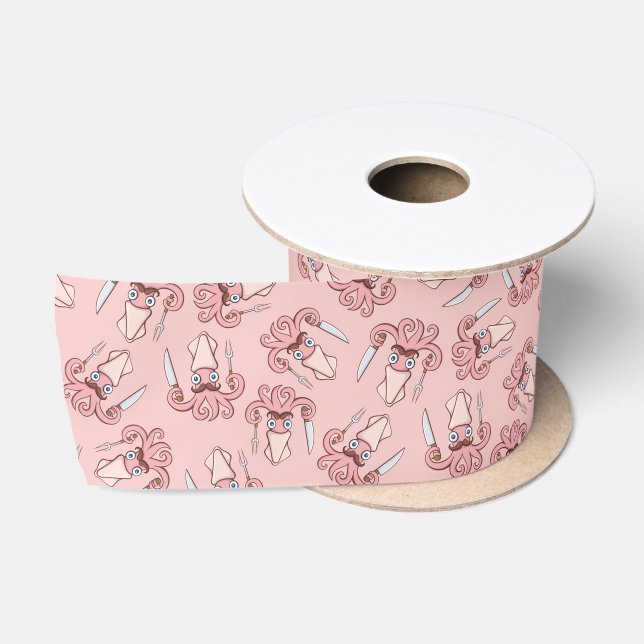 Squid Chef Cartoon Pattern Satin Ribbon (Spool)
