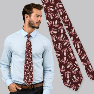 Squid Chef Cartoon Pattern Tie