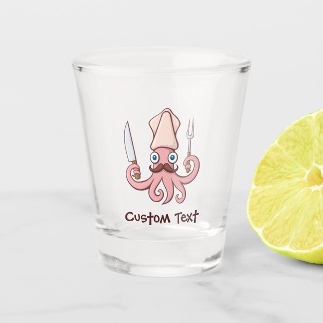Squid Chef Cartoon Shot Glass (Front)