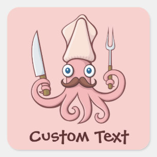 Squid Chef Cartoon Square Sticker