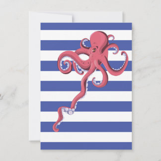 Squid diving underwater featuring stripes. invitation