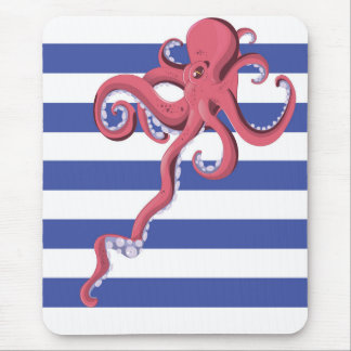 Squid diving underwater featuring stripes. mouse mat