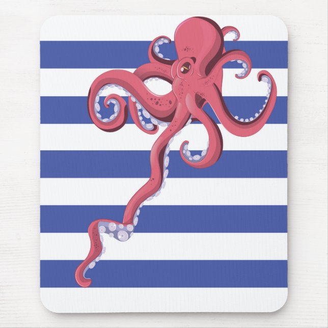 Squid diving underwater featuring stripes. mouse mat (Front)