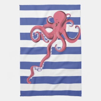 Squid diving underwater featuring stripes. tea towel