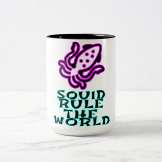 squid rule the world Two-Tone coffee mug