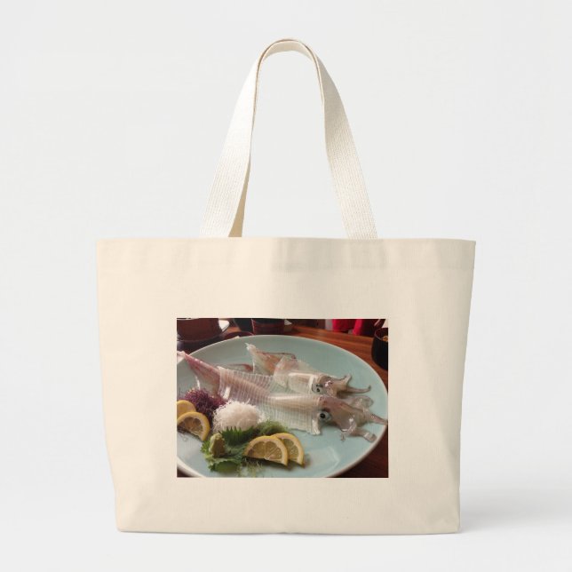 Squid Sashimi Japanese Meal Serving Lunch Dinner Large Tote Bag (Front)
