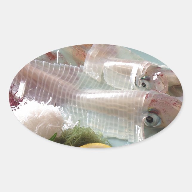 Squid Sashimi Japanese Meal Serving Lunch Dinner Oval Sticker (Front)