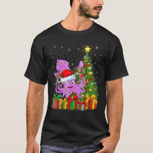 Squid Xmas Tree Lighting Santa Hat Squid Christmas T-Shirt