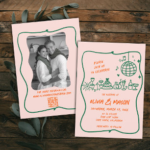 Squiggle Hand-Drawn Modern Doodle Pink Wedding Invitation