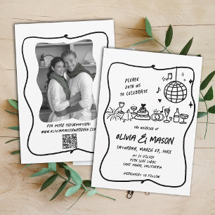Squiggle Hand-Drawn Modern Funky Unique Wedding Invitation