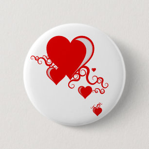 squiggle hearts. 6 cm round badge