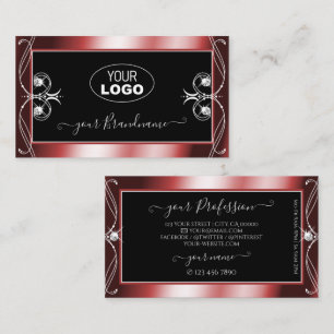 Squiggled Black Red Sparkling Diamonds with Logo Business Card