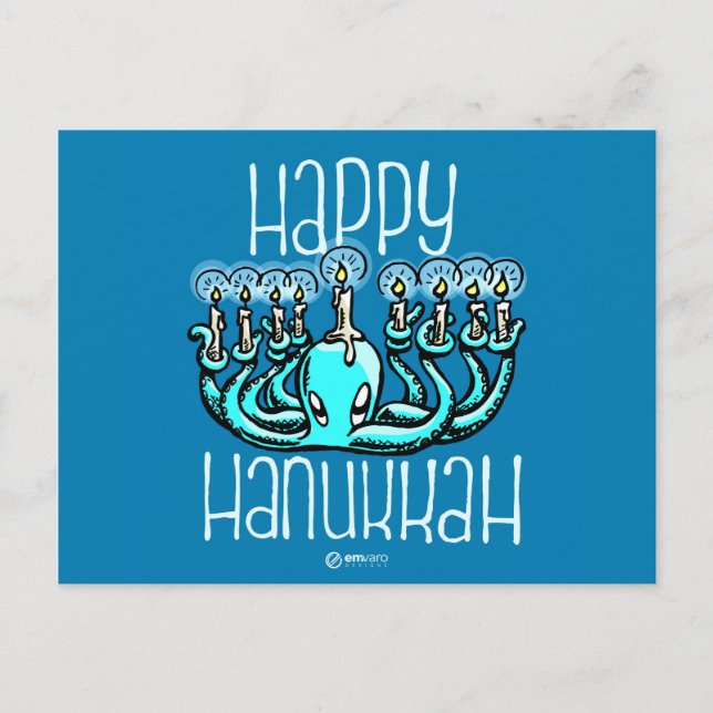 Squiggles: Happy Hannukah Octopus Holiday Postcard (Front)