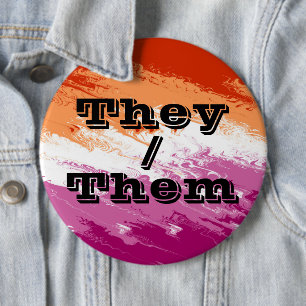Squiggly Customisable Pronoun Lesbian Pride Flag 6 Cm Round Badge