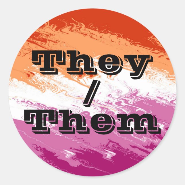 Squiggly Customisable Pronoun Lesbian Pride Flag Classic Round Sticker (Front)