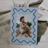 Squiggly Hand Drawn Line Blue Wedding Photo