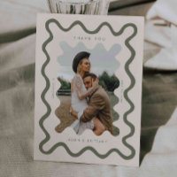 Squiggly Hand Drawn Line Olive Green Wedding Photo