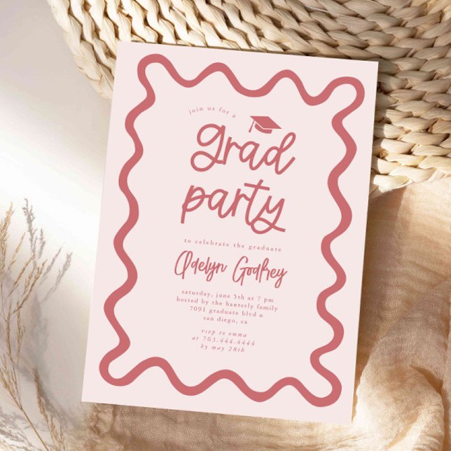 Squiggly Line Blush Pink Graduation Party Invitation (Creator Uploaded)