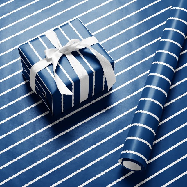 Squiggly lines cute simple blue white holiday wrapping paper (Creator Uploaded)