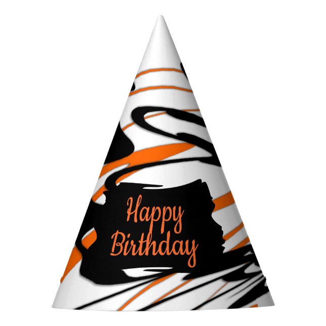 Squiggly Orange and Black Bengal Colours Party Hat (Front)