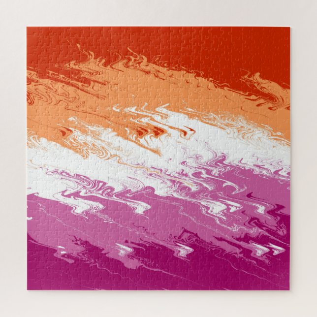 Squiggly Trippy Abstract Lesbian Pride Flag Jigsaw Puzzle (Vertical)