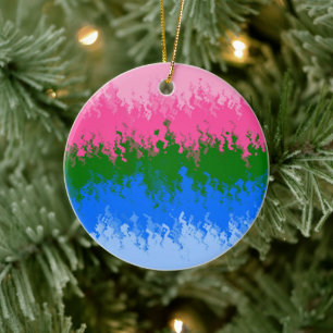 Squiggly Trippy Abstract Omniromantic Pride Flag Ceramic Tree Decoration