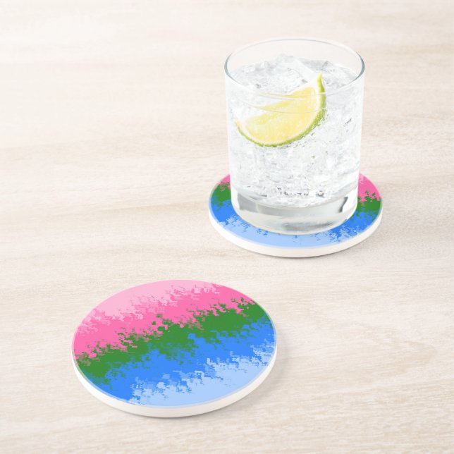 Squiggly Trippy Abstract Omniromantic Pride Flag Coaster (Side)
