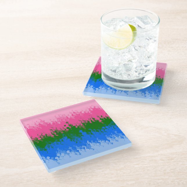 Squiggly Trippy Abstract Omniromantic Pride Flag Glass Coaster (Angled)
