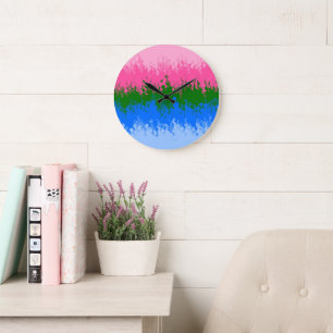 Squiggly Trippy Abstract Omniromantic Pride Flag Large Clock