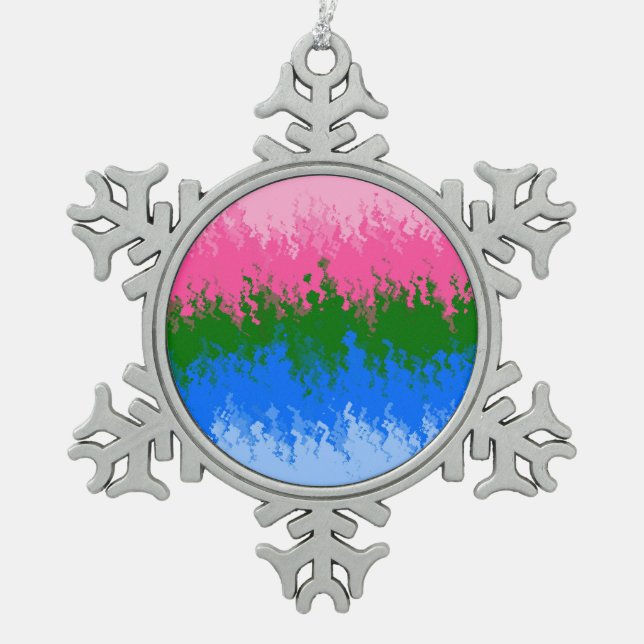 Squiggly Trippy Abstract Omniromantic Pride Flag Snowflake Pewter Christmas Ornament (Front)