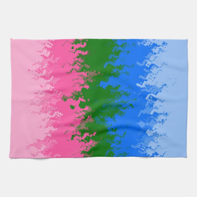 Squiggly Trippy Abstract Omniromantic Pride Flag Tea Towel (Horizontal)