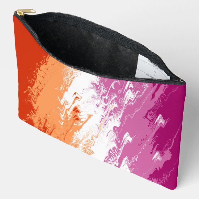 Squiggly Trippy Groovy Abstract Lesbian Pride Flag Accessory Pouch (Open)