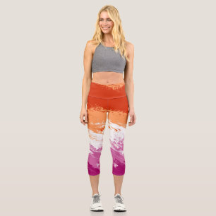 Squiggly Trippy Groovy Abstract Lesbian Pride Flag Capri Leggings