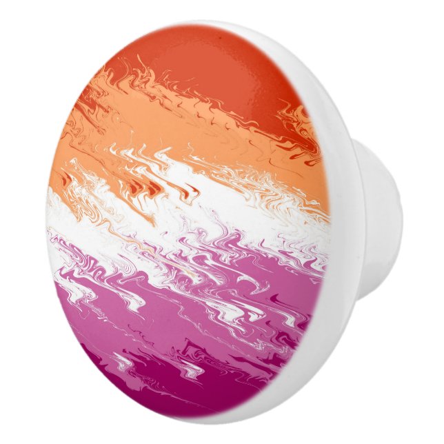 Squiggly Trippy Groovy Abstract Lesbian Pride Flag Ceramic Knob (Right)