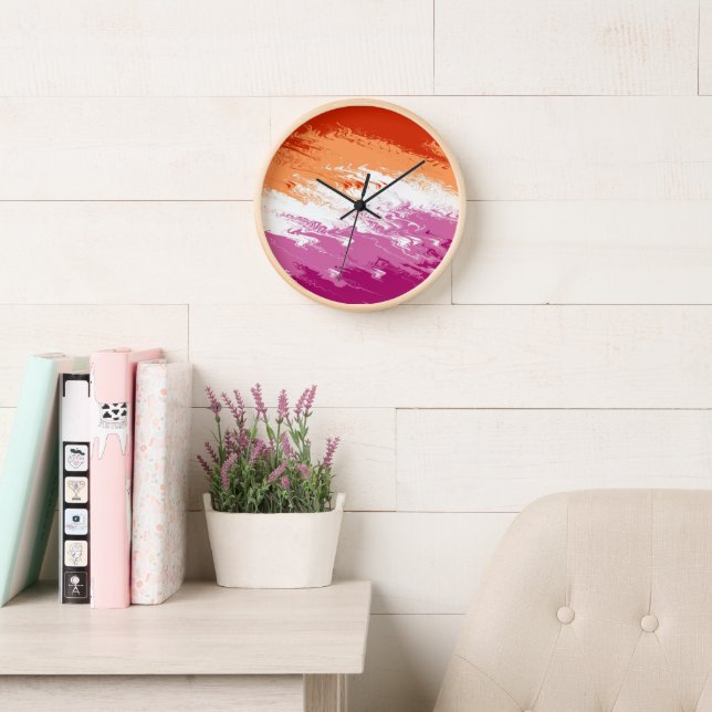 Squiggly Trippy Groovy Abstract Lesbian Pride Flag Clock (Reading Room)