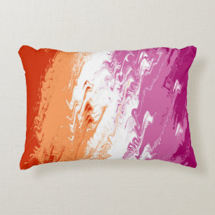 Squiggly Trippy Groovy Abstract Lesbian Pride Flag Decorative Cushion