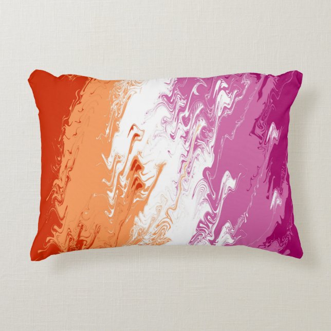 Squiggly Trippy Groovy Abstract Lesbian Pride Flag Decorative Cushion (Front)