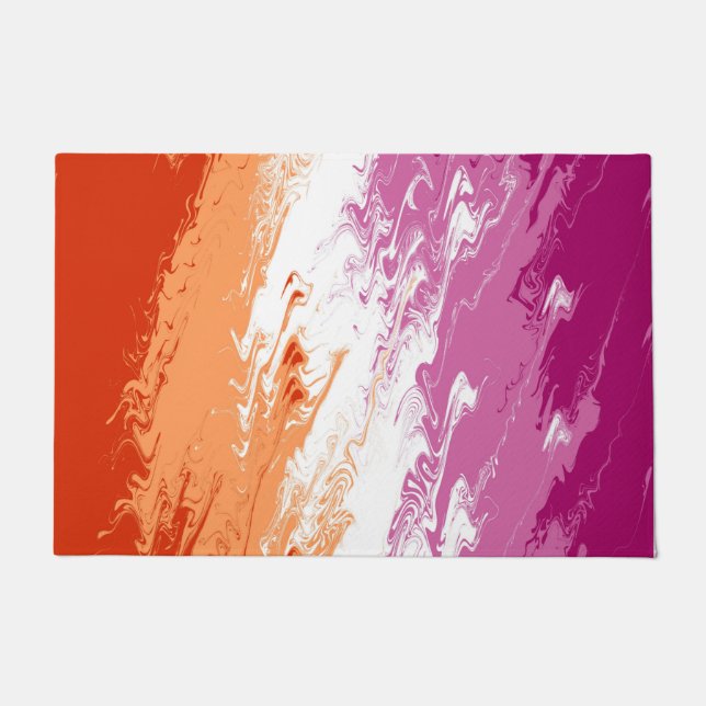 Squiggly Trippy Groovy Abstract Lesbian Pride Flag Doormat (Front)