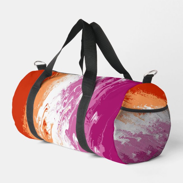 Squiggly Trippy Groovy Abstract Lesbian Pride Flag Duffle Bag (Right Corner)
