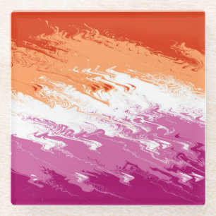 Squiggly Trippy Groovy Abstract Lesbian Pride Flag Glass Coaster