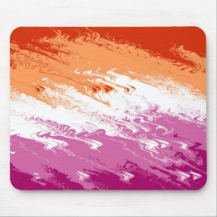 Squiggly Trippy Groovy Abstract Lesbian Pride Flag Mouse Mat