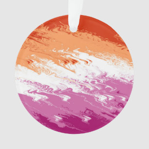Squiggly Trippy Groovy Abstract Lesbian Pride Flag Ornament