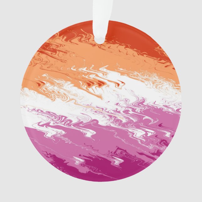 Squiggly Trippy Groovy Abstract Lesbian Pride Flag Ornament (Front)
