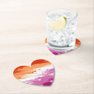 Squiggly Trippy Groovy Abstract Lesbian Pride Flag Paper Coaster