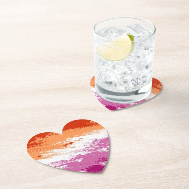 Squiggly Trippy Groovy Abstract Lesbian Pride Flag Paper Coaster (Insitu)