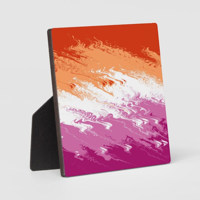 Squiggly Trippy Groovy Abstract Lesbian Pride Flag Plaque (Front)